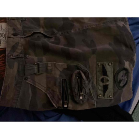 Jell Premium Surplus Skirt Women Size M Green Mini Camo MilitaryPatches Pockets - Picture 10 of 12